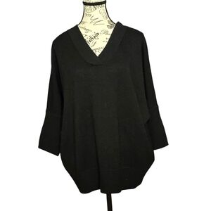 Anthropologie Black 100% Merino Wool Relaxed Oversized V-Neck Top Sweater MED